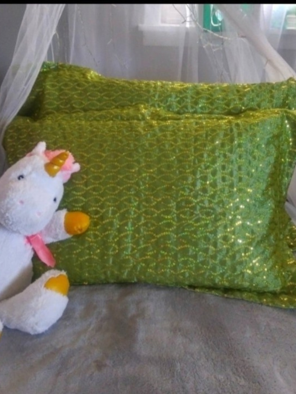 Reversible Lime Green Sequin Decorative Polka- Dot Pillowcase Shams